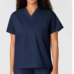 NWT WonderWink - WonderWORK UNISEX V-NECK SCRUB TOP SHORT SLEEVE NAVY BLUE 2XL